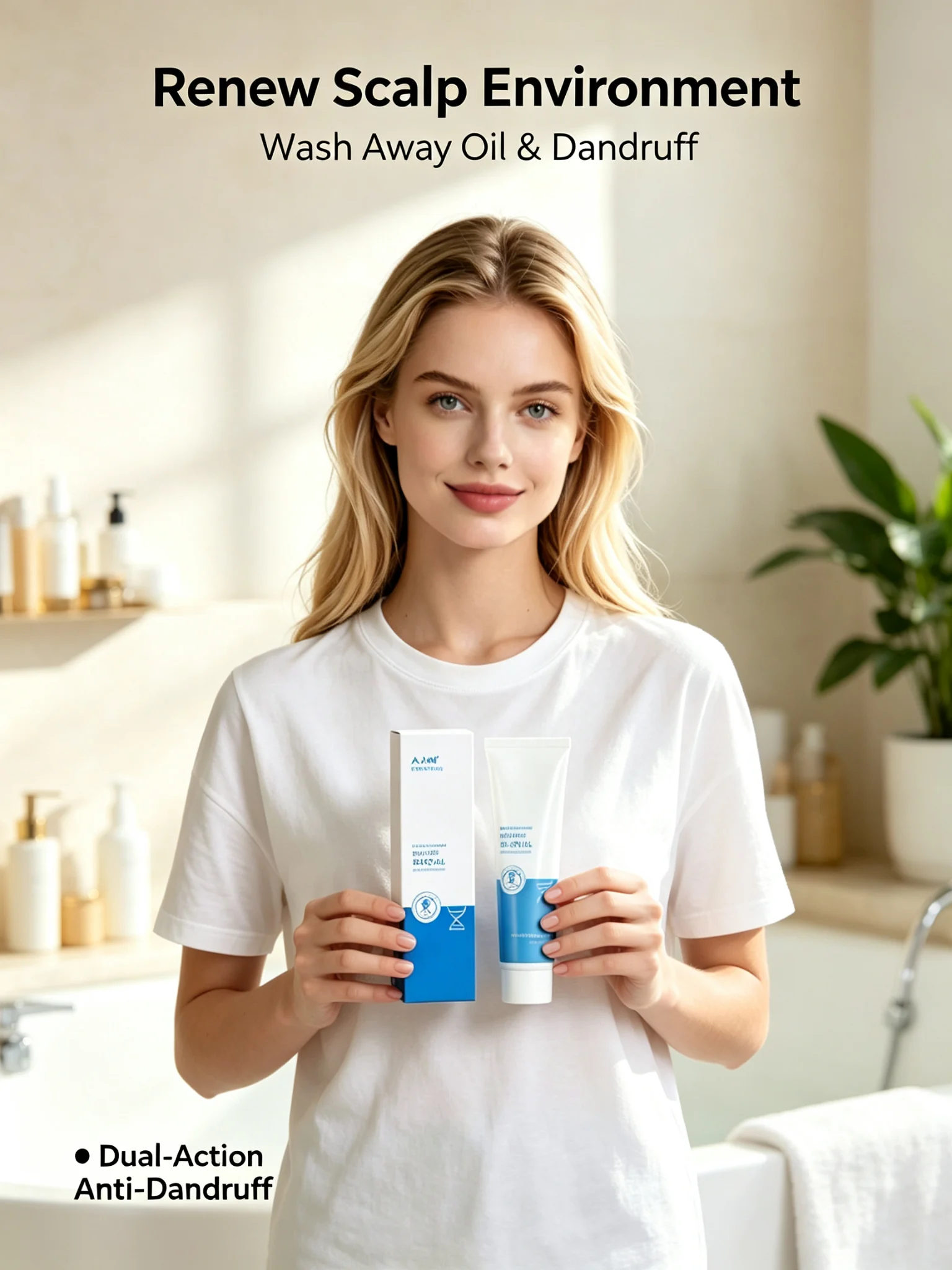 Model using a professional shampoo product